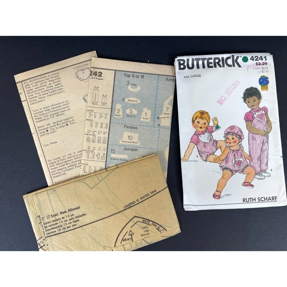 Butterick 4241 RUTH SCHARF Jumpsuit Top Jumper Panties & Hat Infant Size Large
